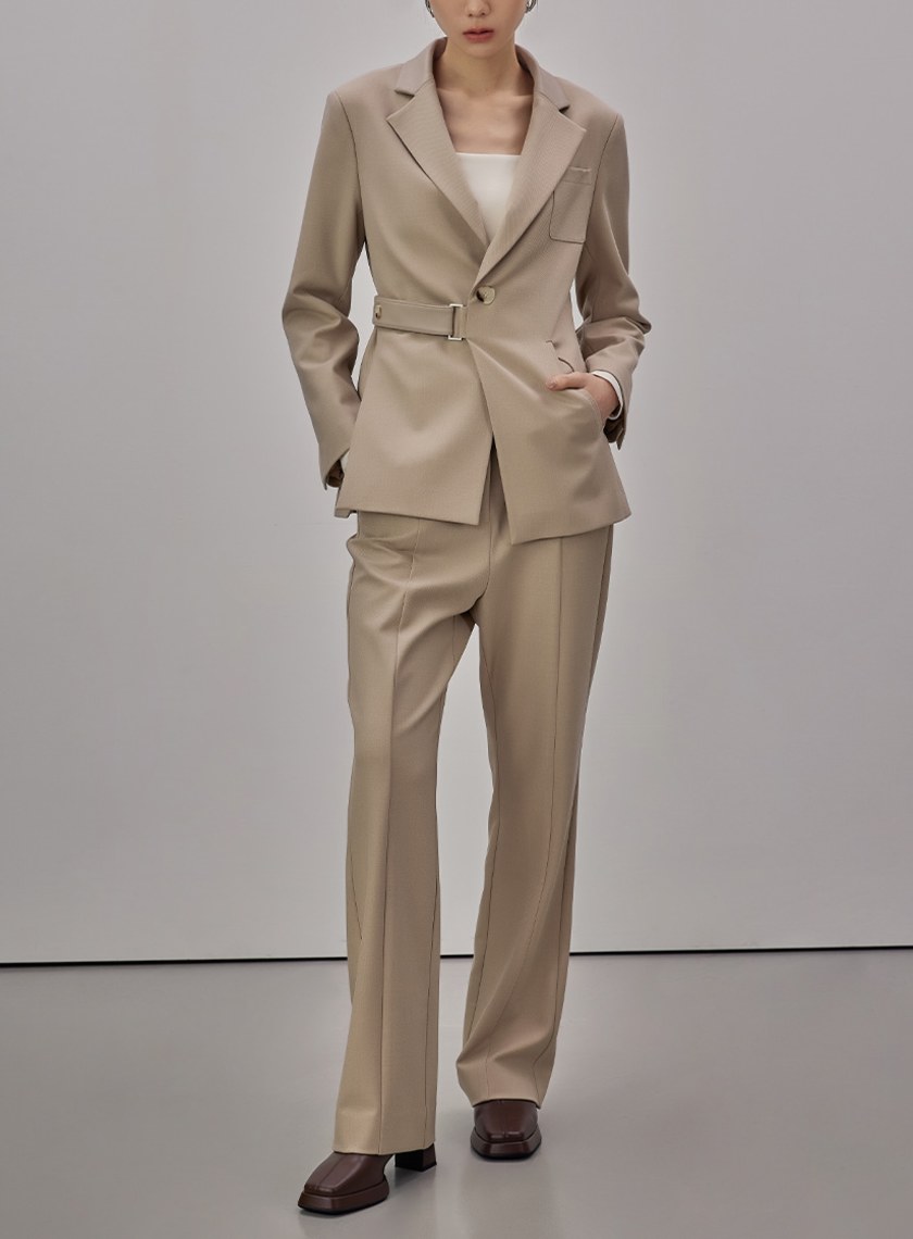 率性拼接腰帶西裝外套